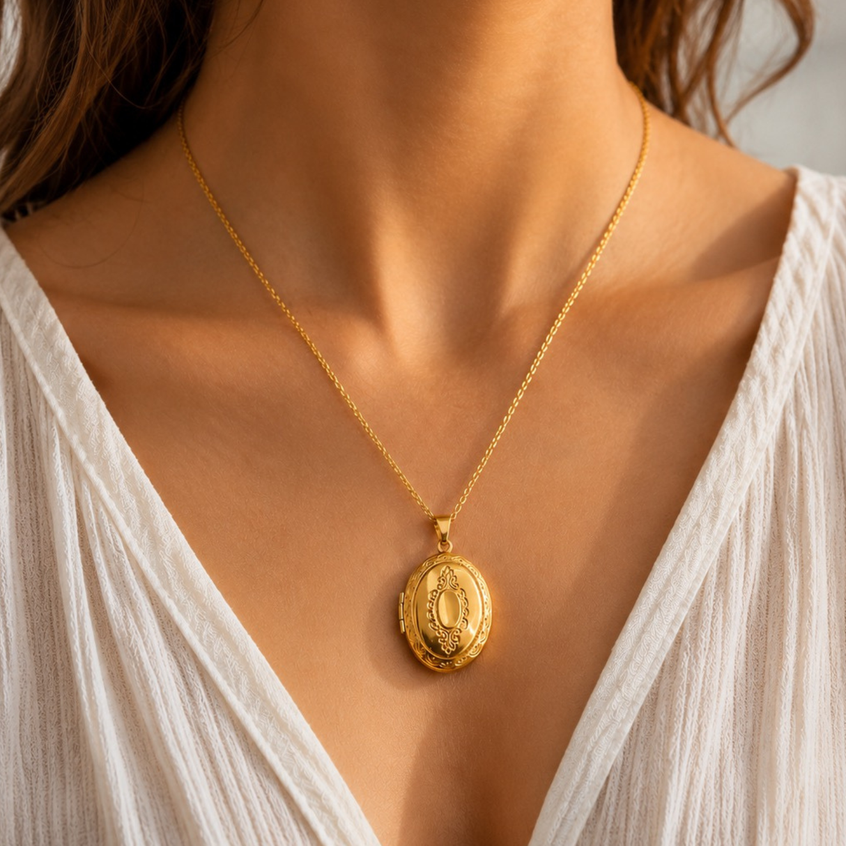 Collier photo personnalisé médaillon ovale motif gravé acier inoxydable