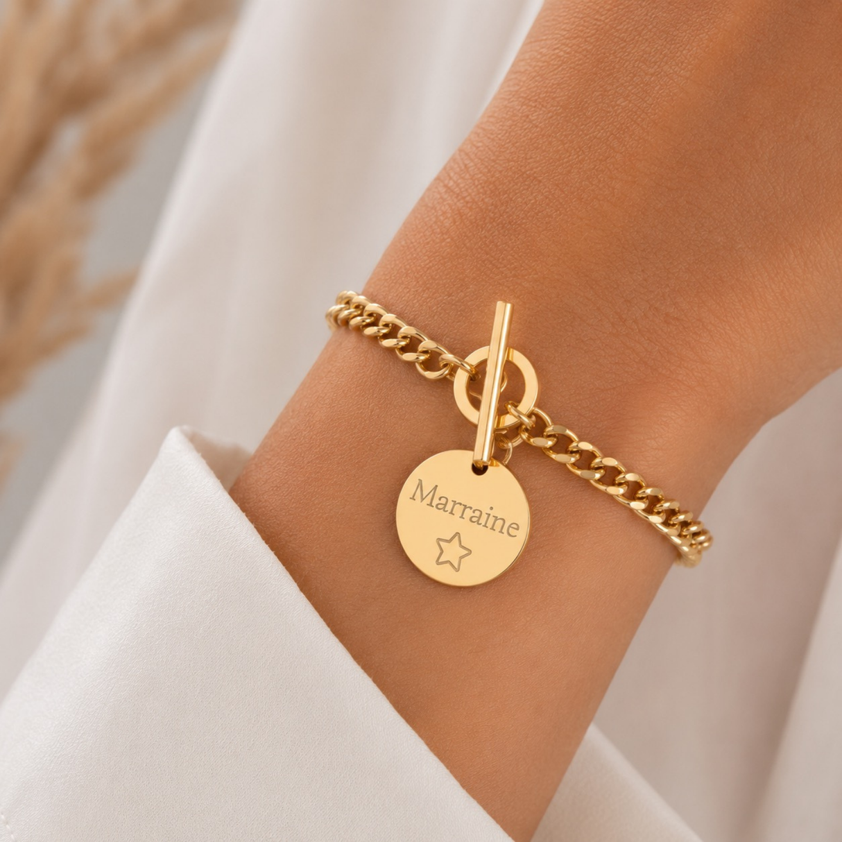 Bracelet Personnalisé Gravé en Acier Inoxydable fermoir en T