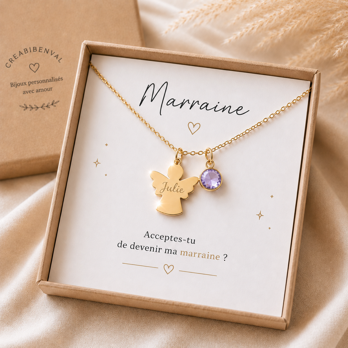 Annonce grossesse Marraine, Collier à personnalisé gravé Marraine ange gardien, Collier annonce naissance, Cadeau de demande Marraine