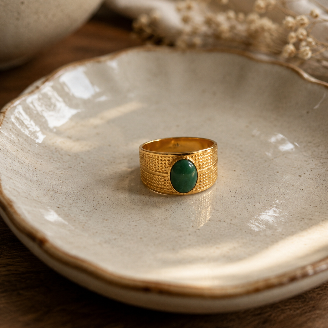 Bague réglable avec pierre naturelle anneau épais avec pierre naturelle ovale en acier inoxydable