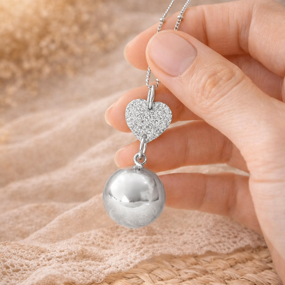 Bola de grossesse argenté lisse breloque coeur acrylique pailleté