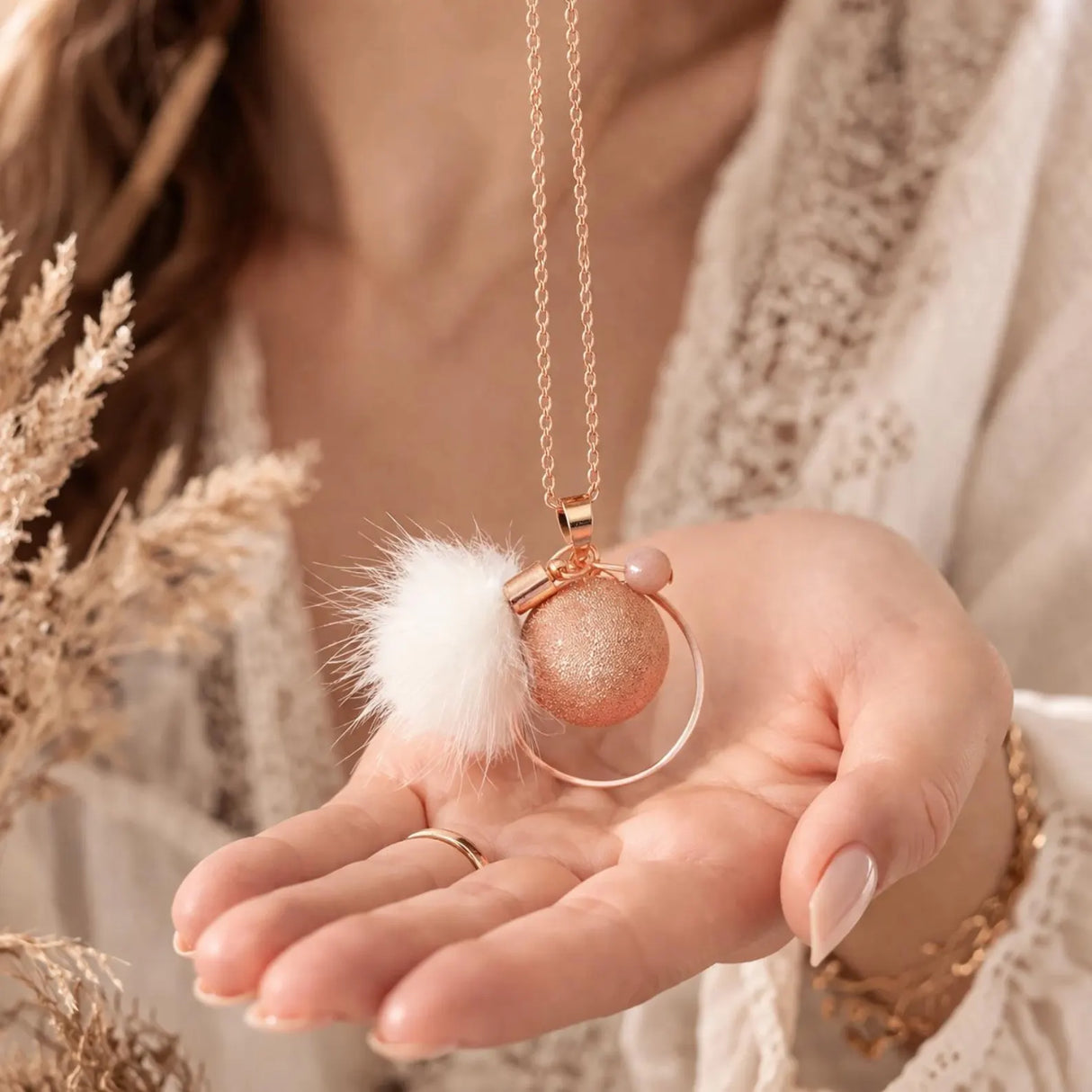 Bola de grossesse doré rose sablé breloques perle pierre du soleil pompon froufrou anneau