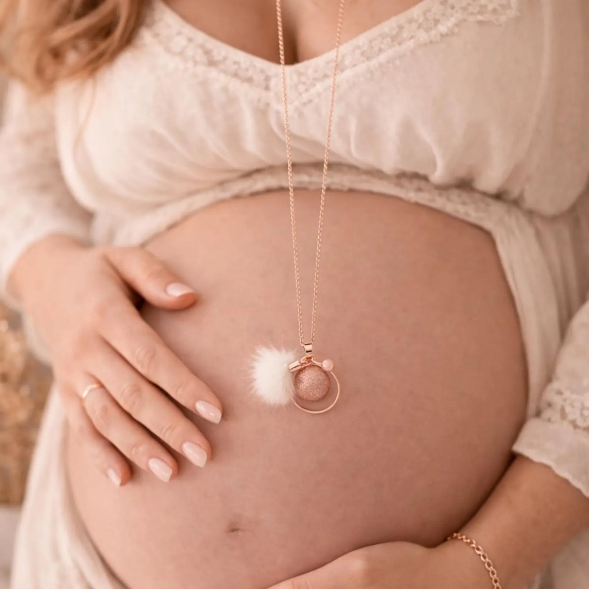 Bola de grossesse doré rose sablé breloques perle pierre du soleil pompon froufrou anneau