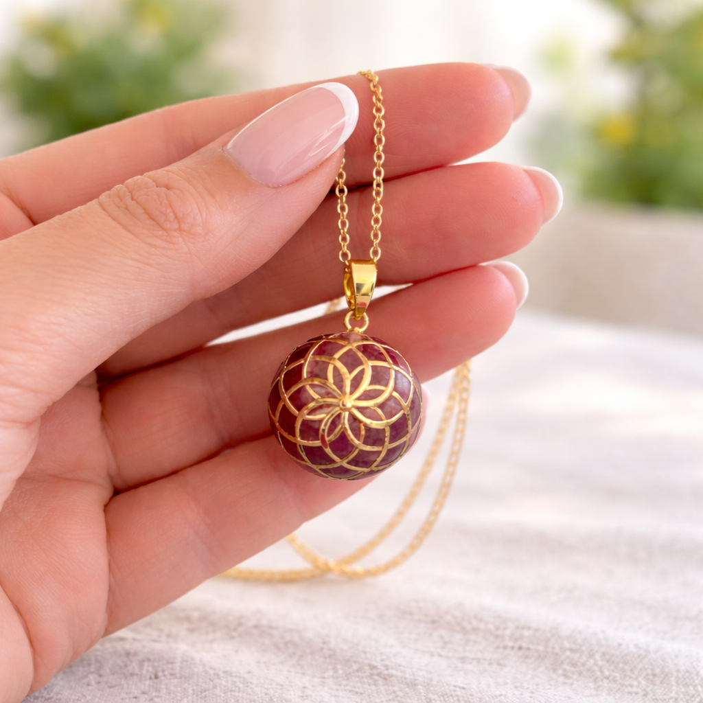 Bola de grossesse doré rouge avec motif mandala