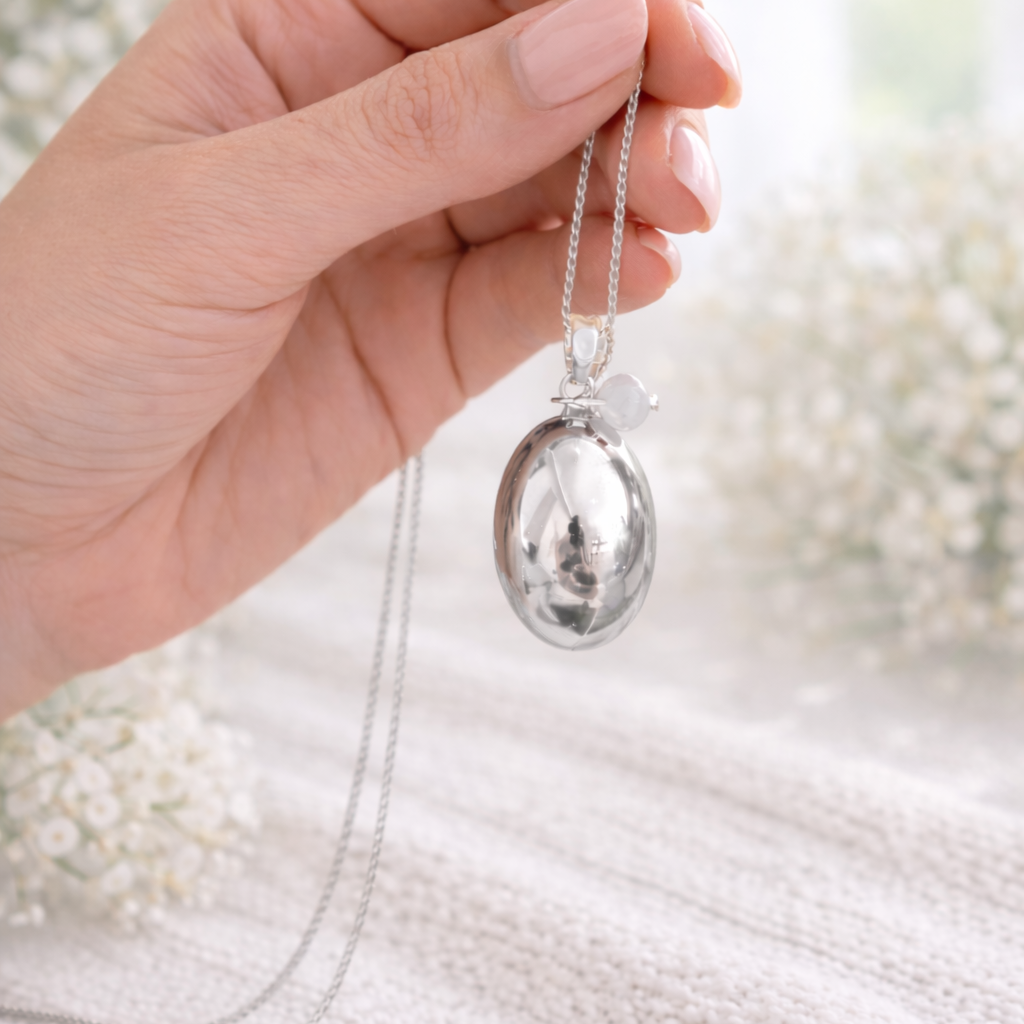 Bola de grossesse ovale argenté lisse perle pierre de lune