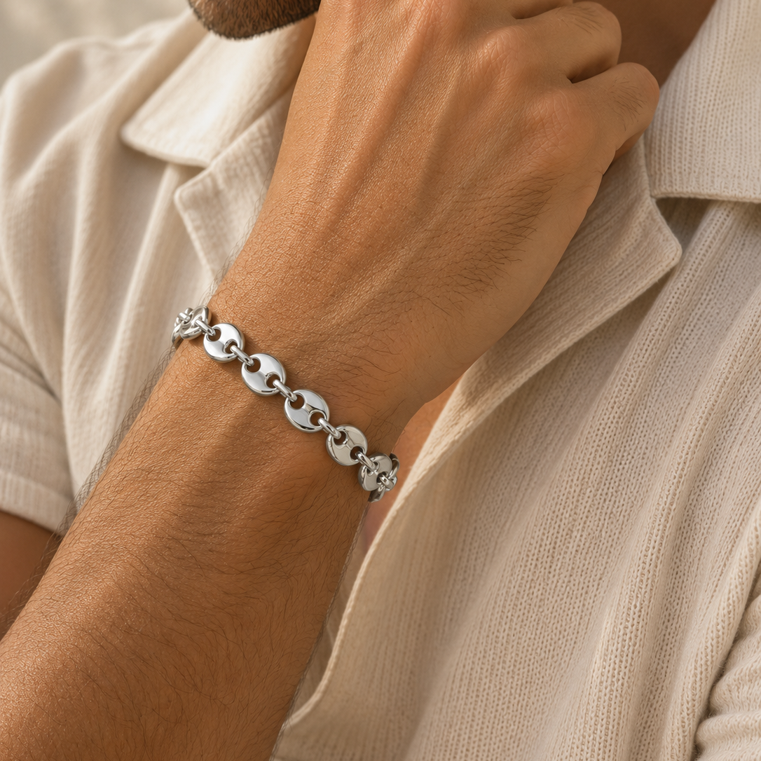 Bracelet Homme grain de café acier inoxydable