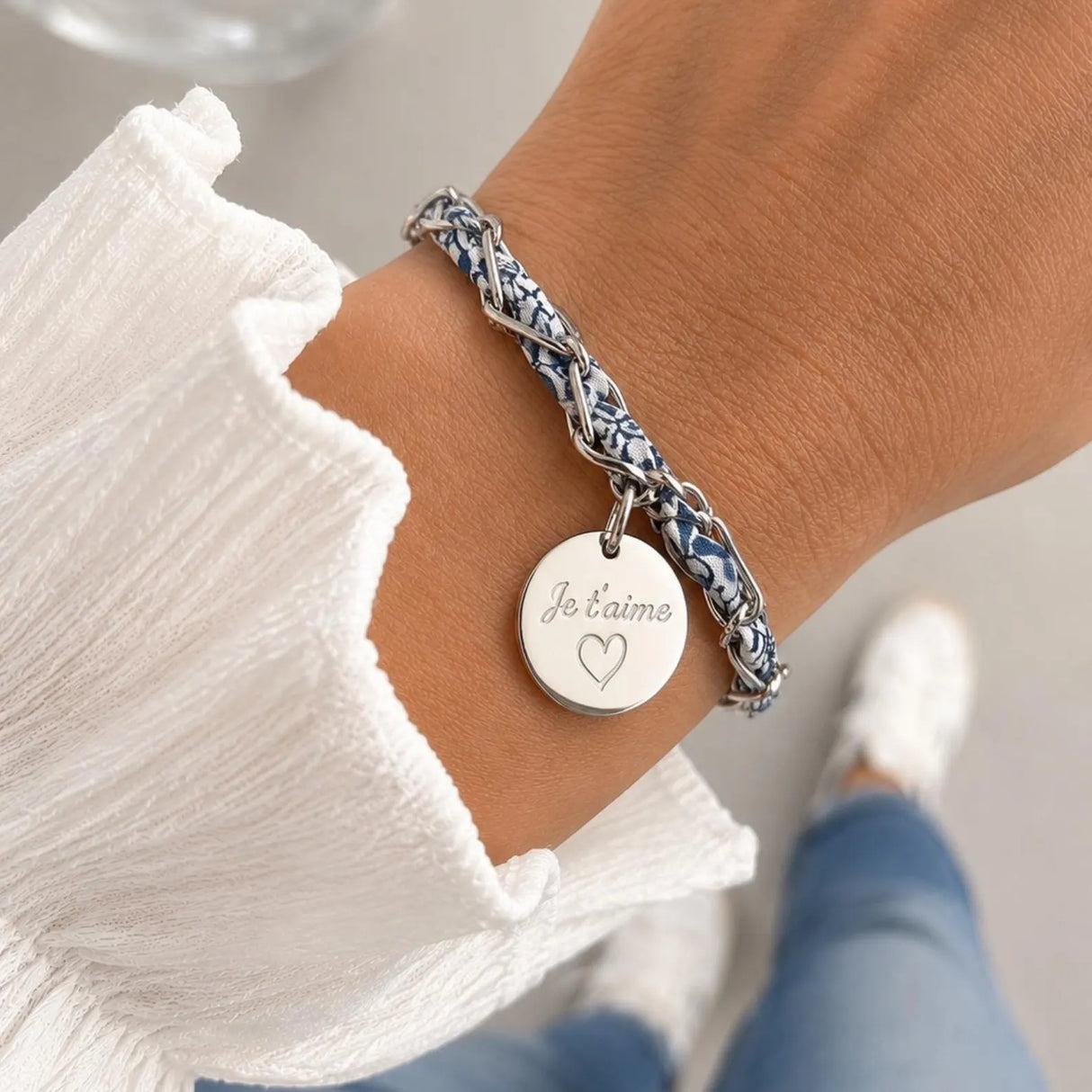 Bracelet Liberty chaîne personnalisé médaille gravée