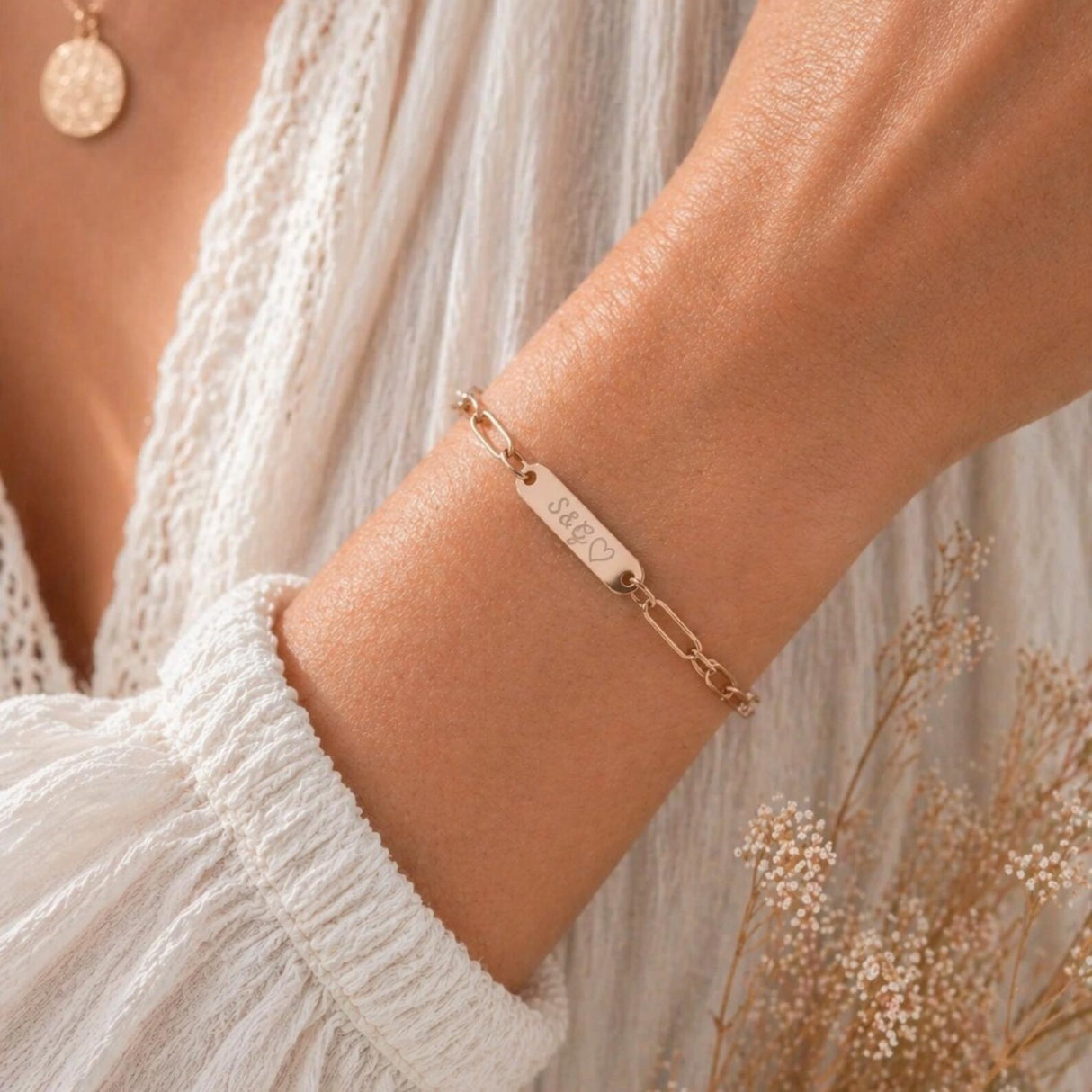 Bracelet Personnalisé gourmette gravé en acier inoxydable