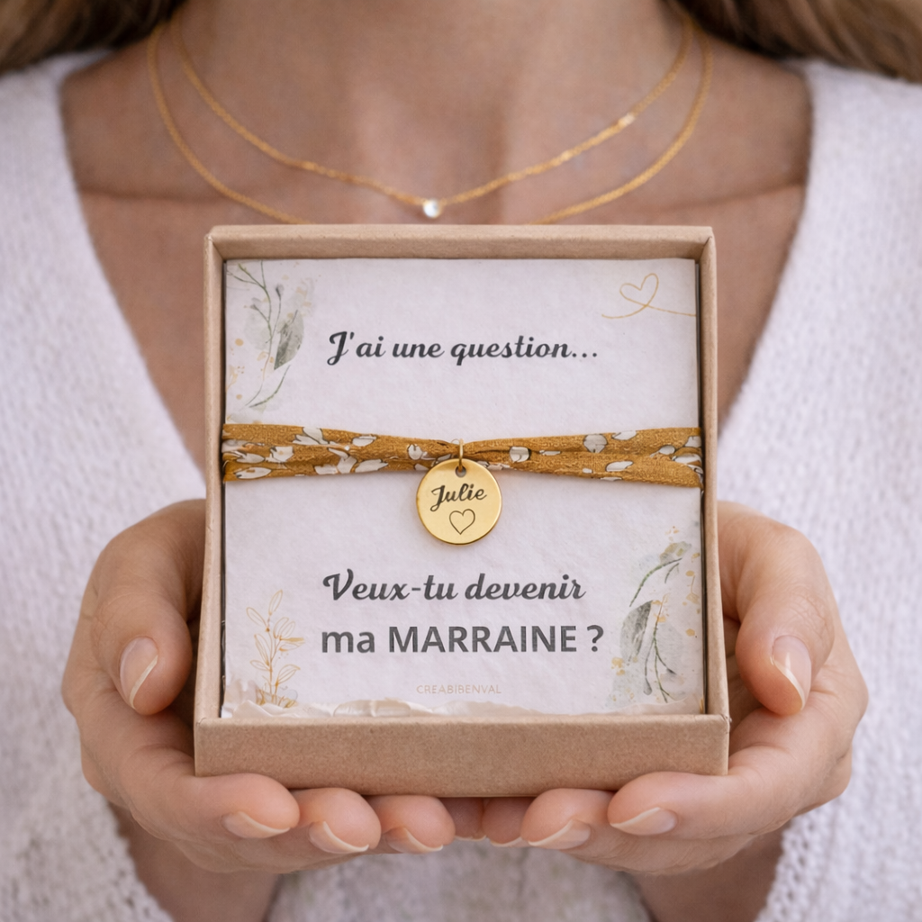 Bracelet liberty personnalisé gravé Veux-tu Devenir ma Marraine ? Bracelet d'annonce naissance, Bracelet de Demande Marraine