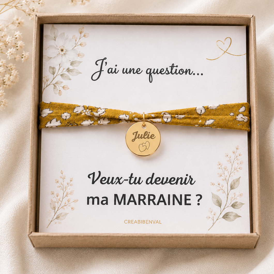 Bracelet liberty personnalisé gravé Veux-tu Devenir ma Marraine ? Bracelet d'annonce naissance, Bracelet de Demande Marraine