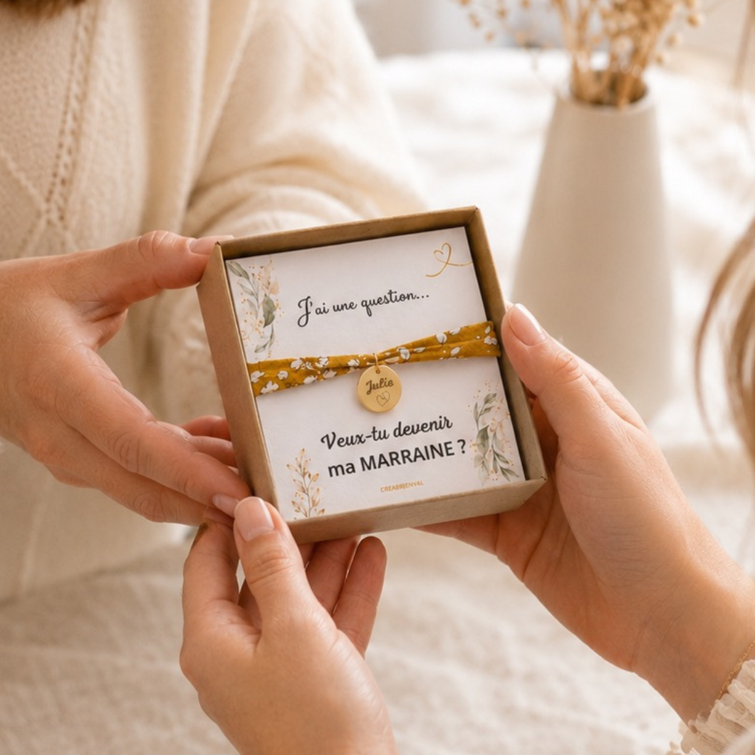 Bracelet liberty personnalisé gravé Veux-tu Devenir ma Marraine ? Bracelet d'annonce naissance, Bracelet de Demande Marraine