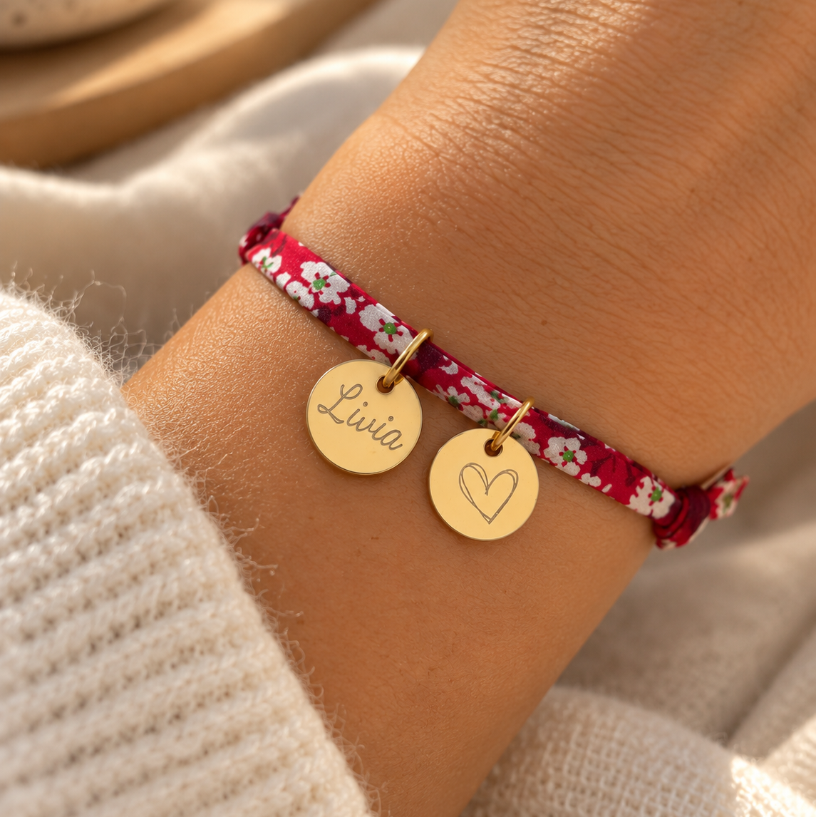 Bracelet liberty personnalisé plusieurs médailles gravées
