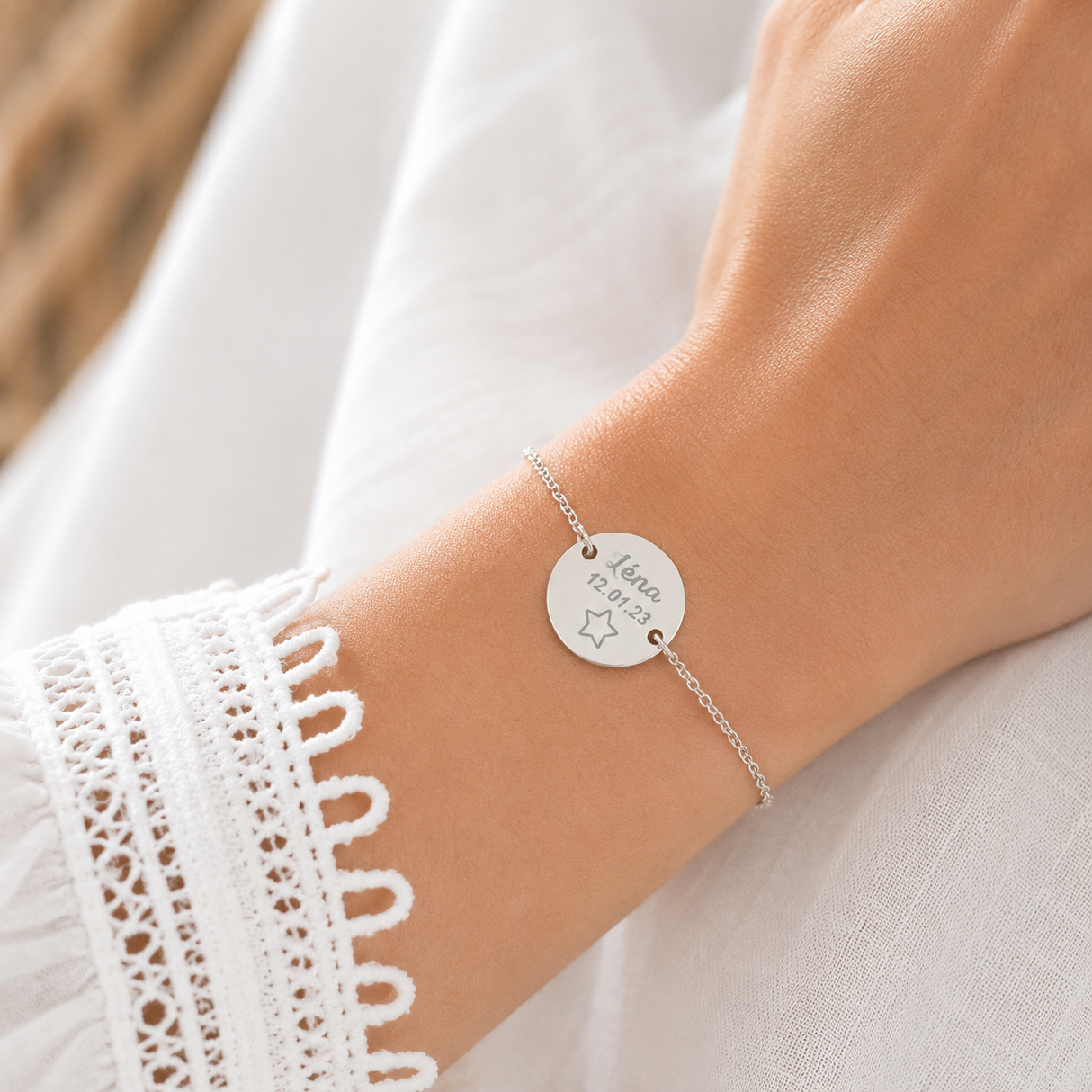 Bracelet personnalisé médaille gravée en acier inoxydable