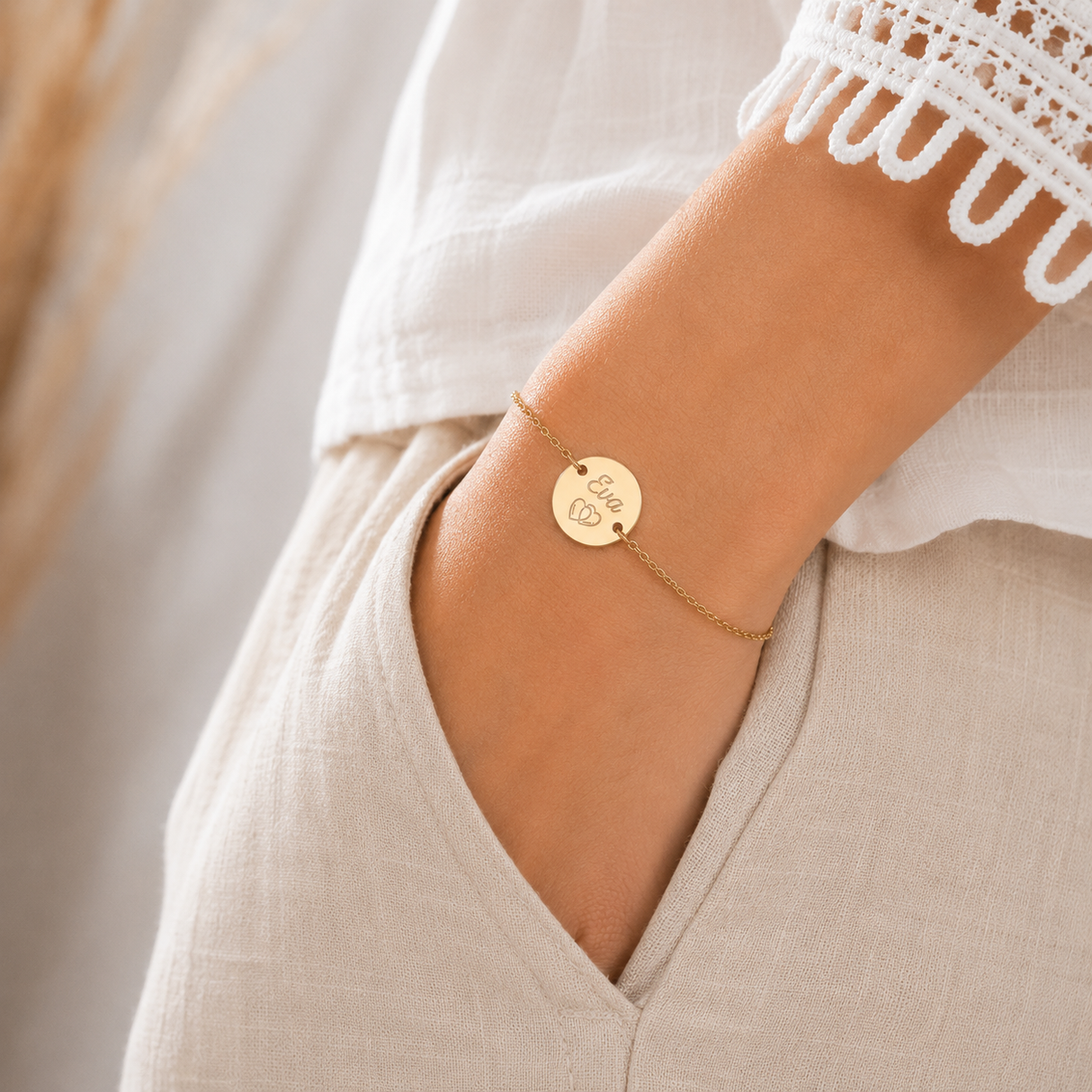Bracelet personnalisé médaille gravée en acier inoxydable