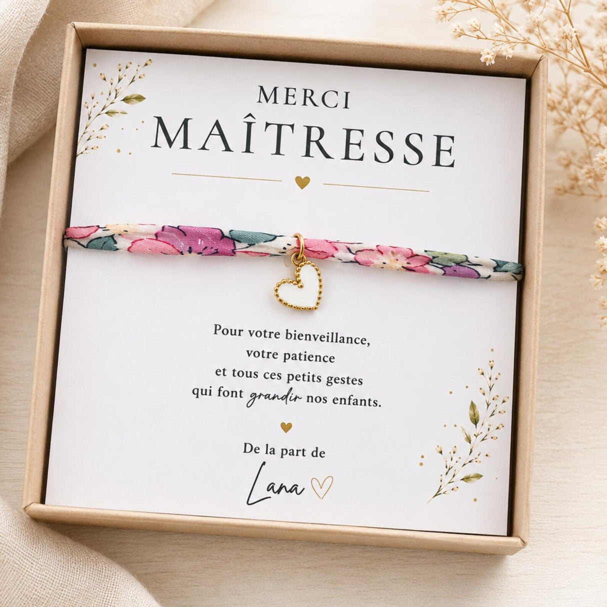 Cadeau Maîtresse Personnalisé | Bracelet Liberty Maîtresse | Merci Maîtresse | Fin d'Année Scolaire | Cadeau École