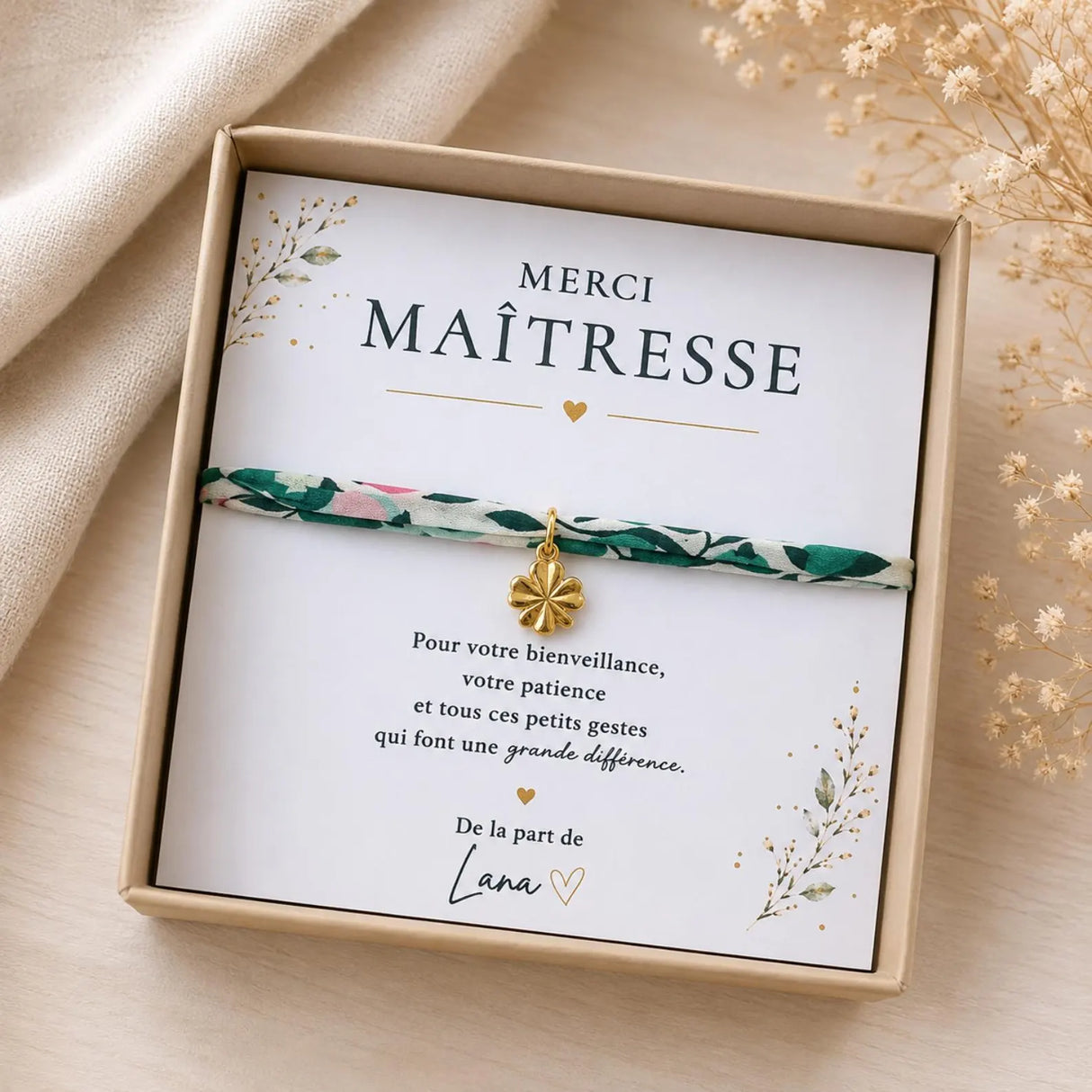 Cadeau Maîtresse Personnalisé | Bracelet Liberty Maîtresse | Merci Maîtresse | Fin d'Année Scolaire | Cadeau École
