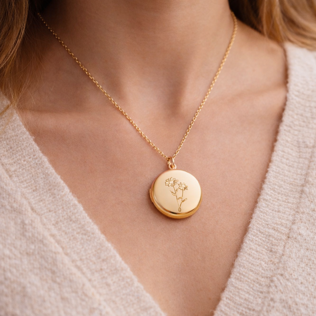 Collier photo personnalisé médaillon gravé rond acier inoxydable