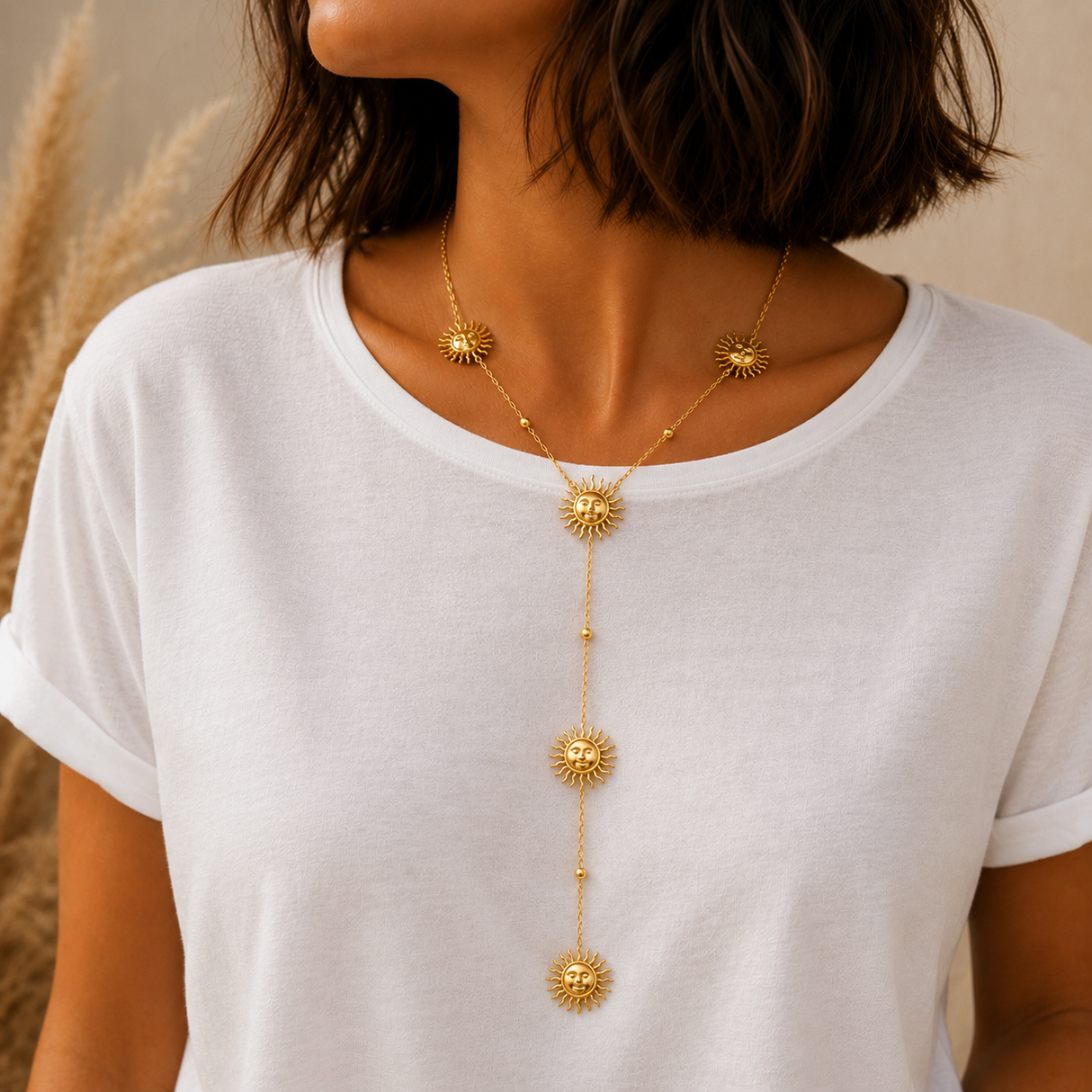 Collier en forme Y soleil en acier inoxydable