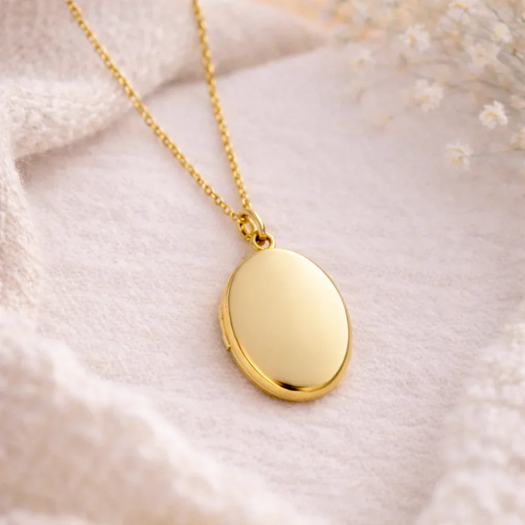 Collier photo personnalisé médaillon ovale Collier photo personnalisé médaillon ovale - Doré / Collier sans photo | Creabibenval