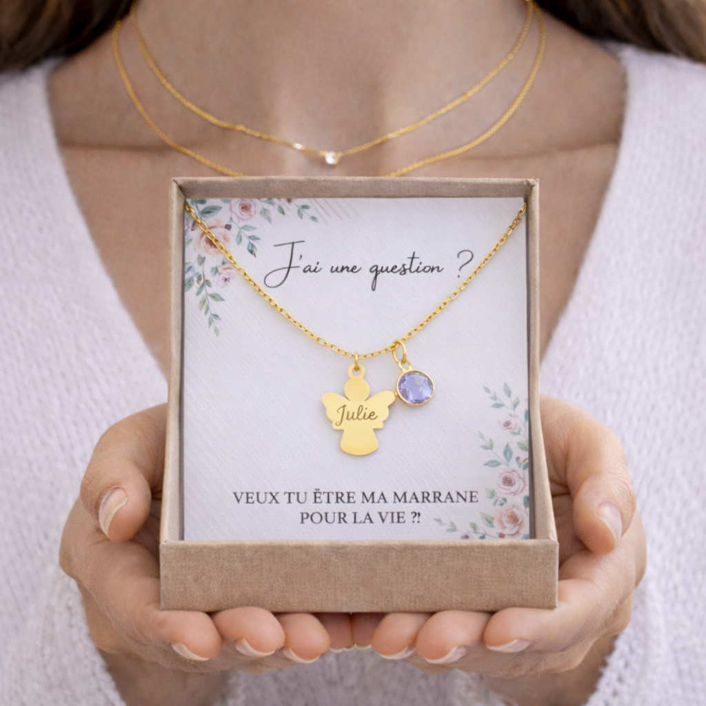 Annonce grossesse Marraine, Collier à personnalisé gravé Marraine ange gardien, Collier annonce naissance, Cadeau de demande Marraine