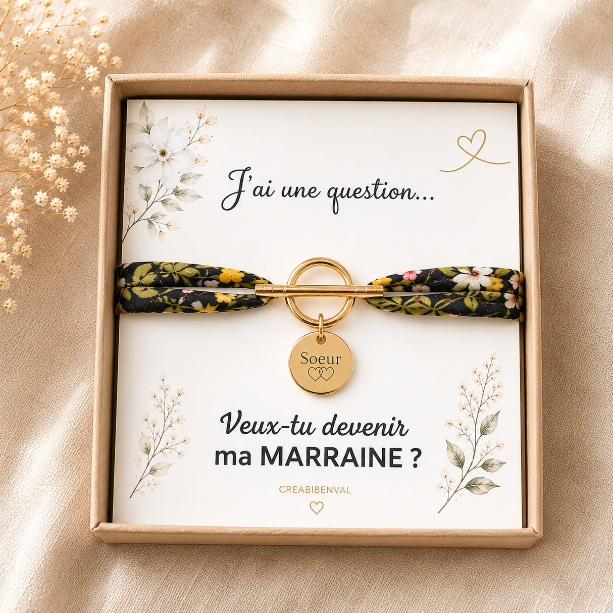 Annonce grossesse Marraine, Bracelet à personnalisé gravé Marraine liberty, Bracelet annonce naissance, Cadeau de demande Marraine