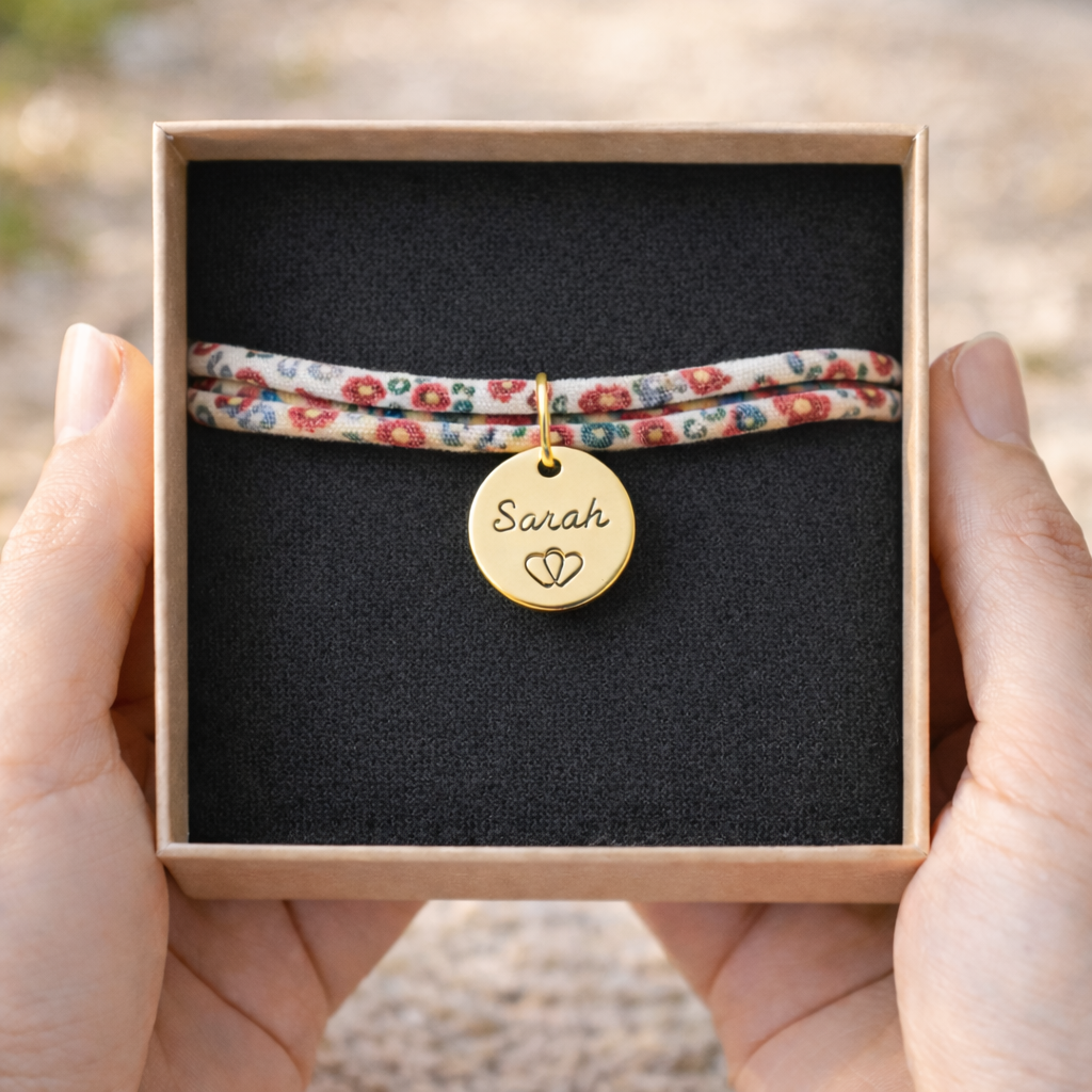 Bracelet liberty personnalisé médaille gravée