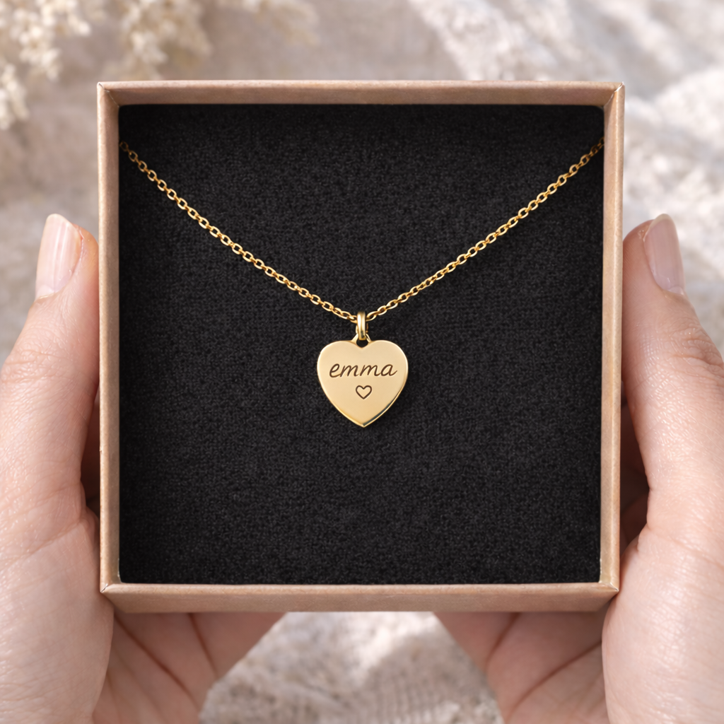 Collier personnalisé médaille petit coeur gravée
