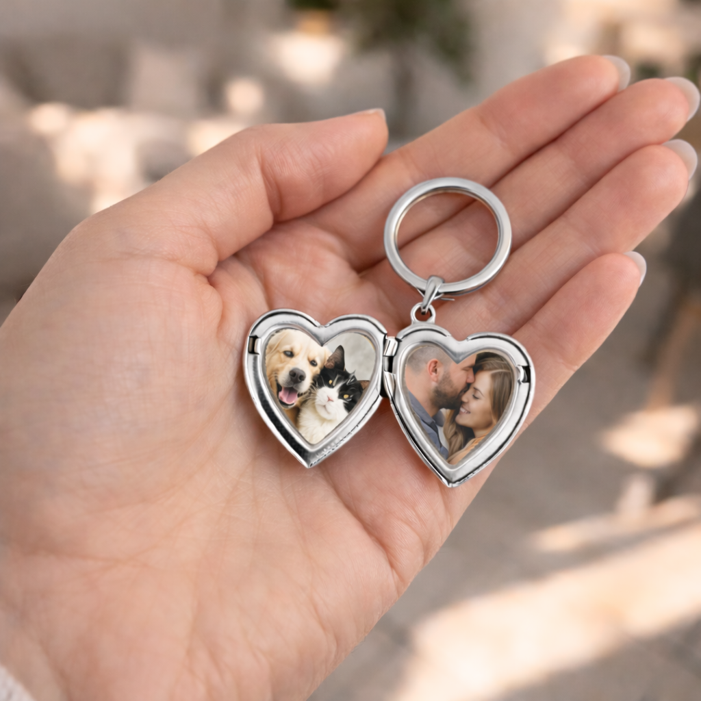 Porte-clés photo personnalisé médaillon coeur
