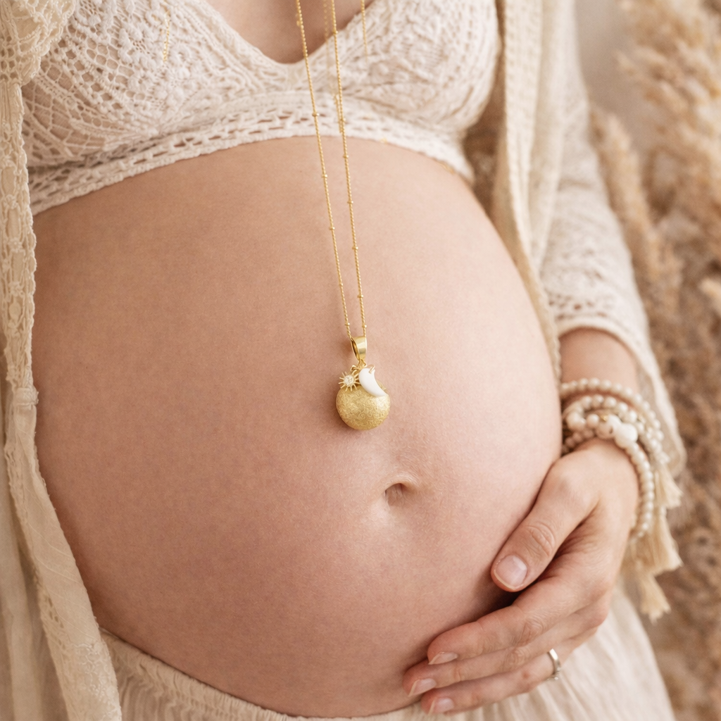 Bola de grossesse doré sablé breloques soleil zircon et lune nacre
