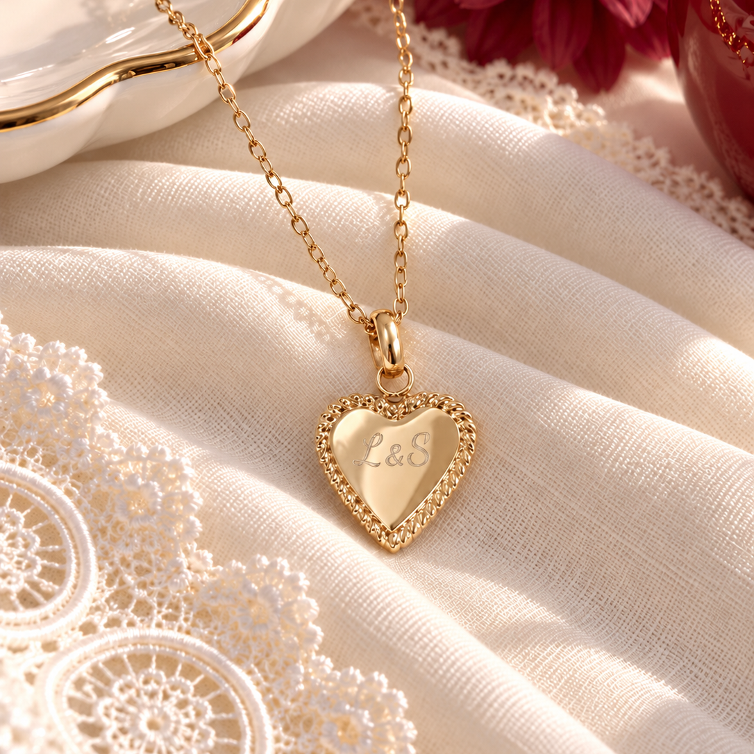 Collier personnalisé avec médaille petit cœur martelée et gravée