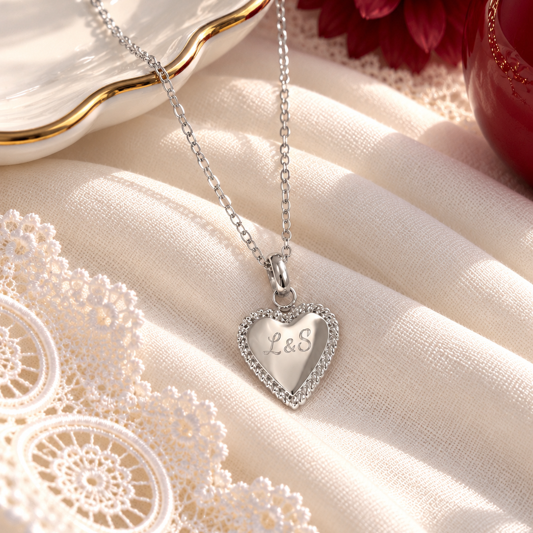 Collier personnalisé avec médaille petit cœur martelée et gravée