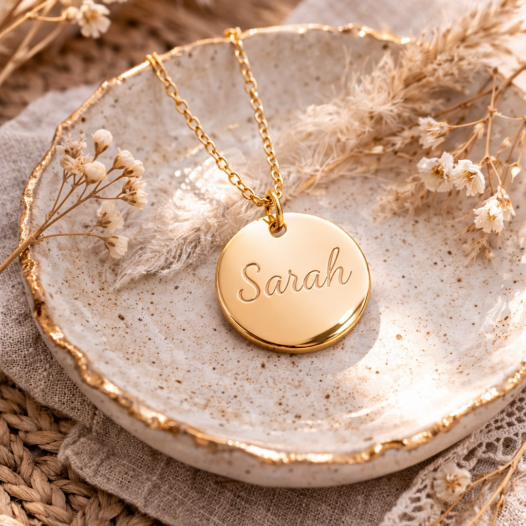 Collier personnalisé médaille ronde gravée