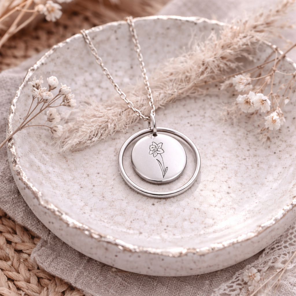 Collier personnalisé médaille ronde gravée anneau