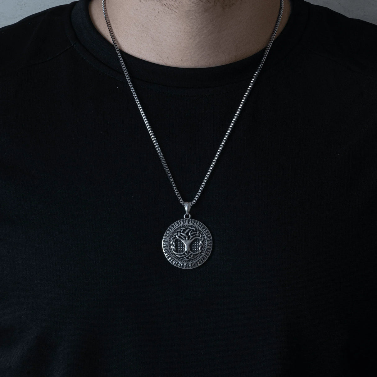 Collier arbre de vie maille vénitienne argent acier inoxydable homme Collier arbre de vie maille vénitienne argent acier inoxydable homme - Default Title | Creabibenval