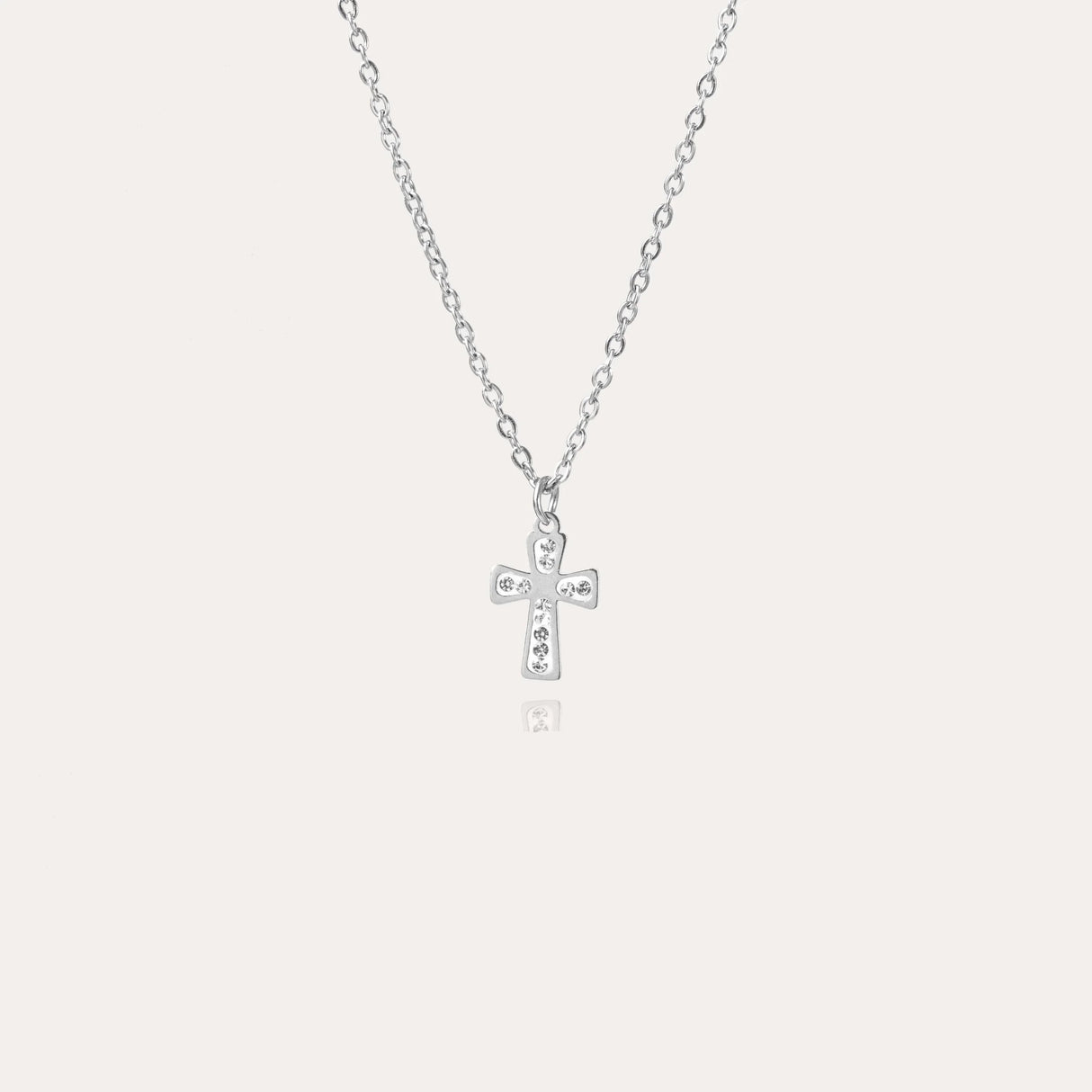 Collier petite croix chrétienne argent strass acier inoxydable femme