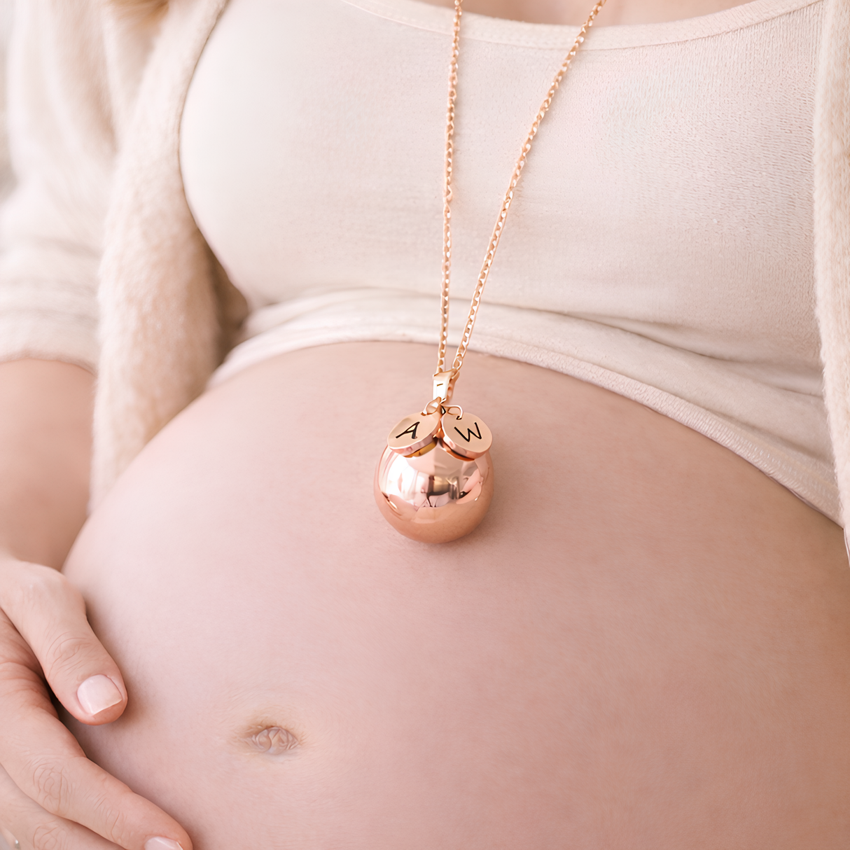 Bola de grossesse doré rose lisse médailles initiales gravées Bola de grossesse doré rose lisse médailles initiales gravées - Default Title | Creabibenval