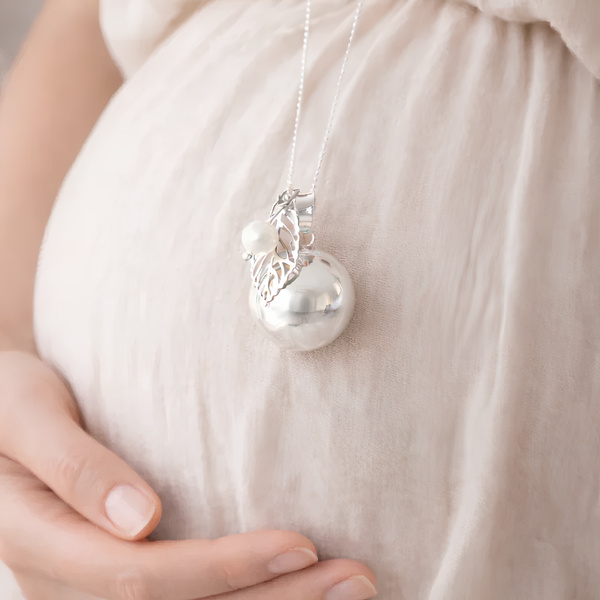 Bola de grossesse argenté lisse breloque feuille perle d'eau douce