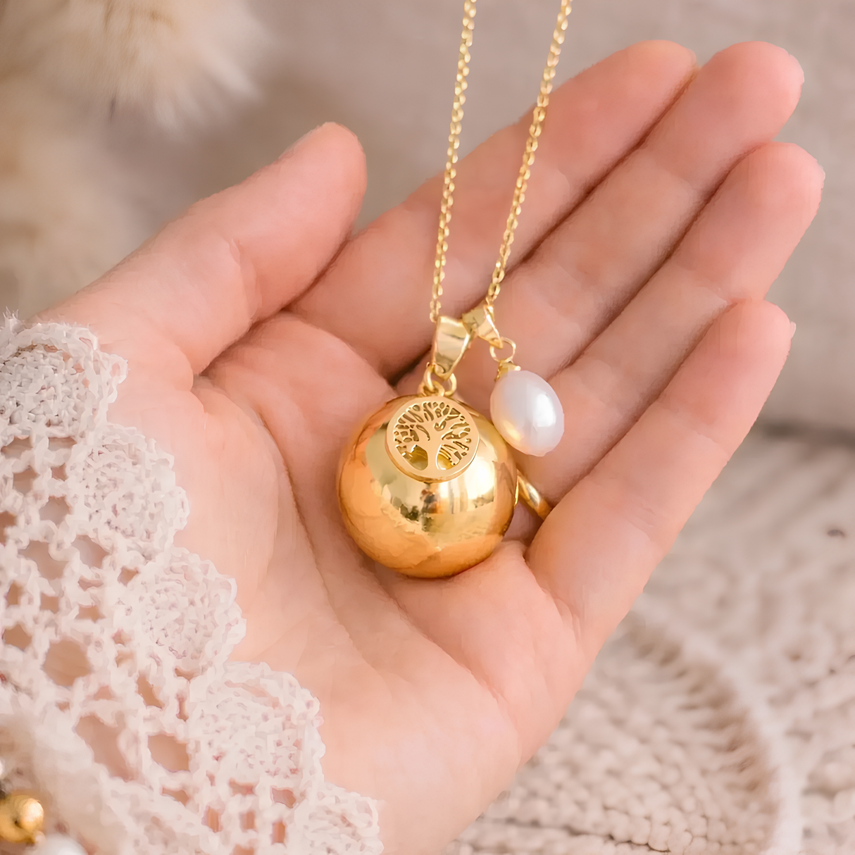 Bola de grossesse doré lisse breloque arbre de vie perle d'eau douce Bola de grossesse doré lisse breloque arbre de vie perle d'eau douce - Default Title | Creabibenval