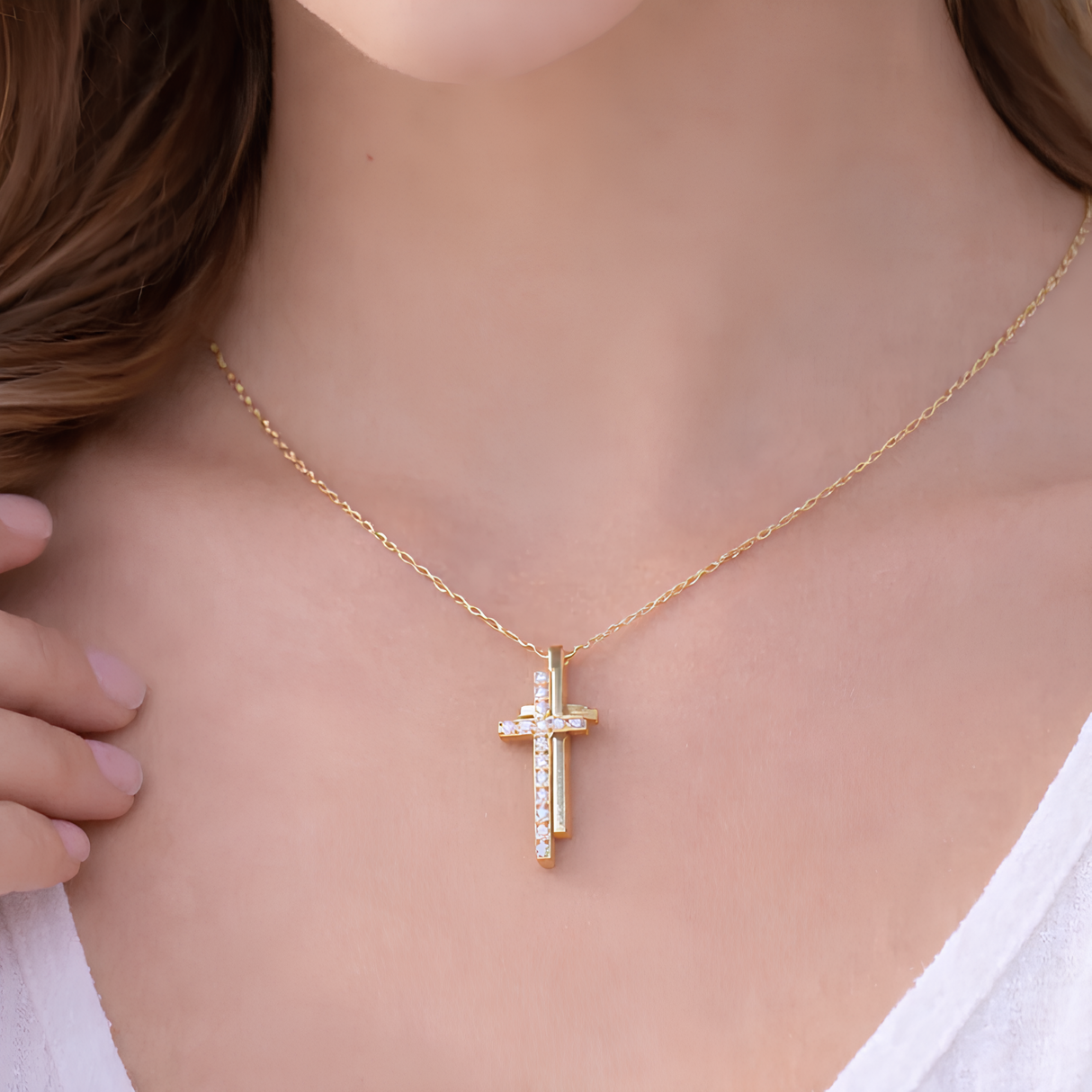 Collier double croix doré avec strass en acier inoxydable Collier double croix doré avec strass en acier inoxydable - Default Title | Creabibenval