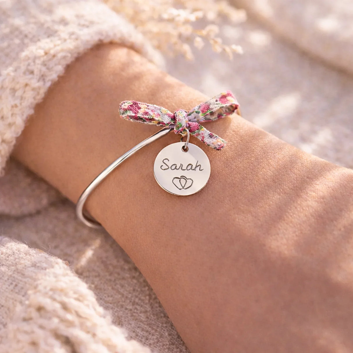 Bracelet liberty jonc personnalisé médaille gravée Bracelet liberty jonc personnalisé médaille gravée - Argenté | Creabibenval