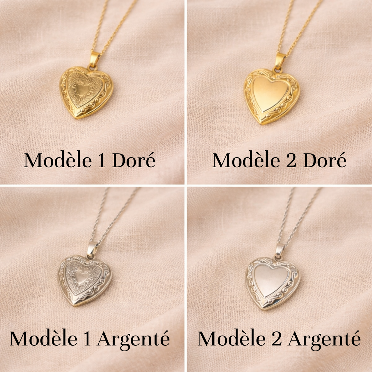 Collier photo personnalisé médaillon coeur motif gravé acier inoxydable