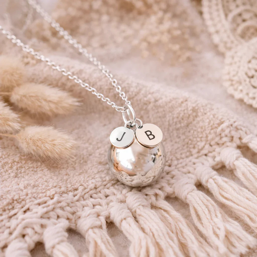 Bola de grossesse argenté lisse médailles initiales gravées Bola de grossesse argenté lisse médailles initiales gravées - Default Title | Creabibenval