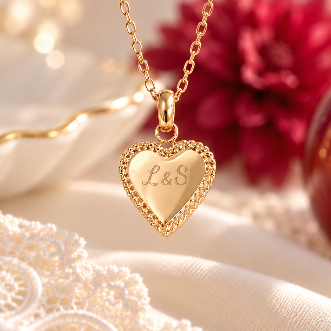 Collier personnalisé avec médaille petit cœur martelée et gravée
