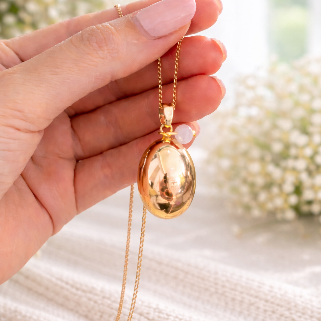 Bola de grossesse ovale doré lisse perle pierre de lune