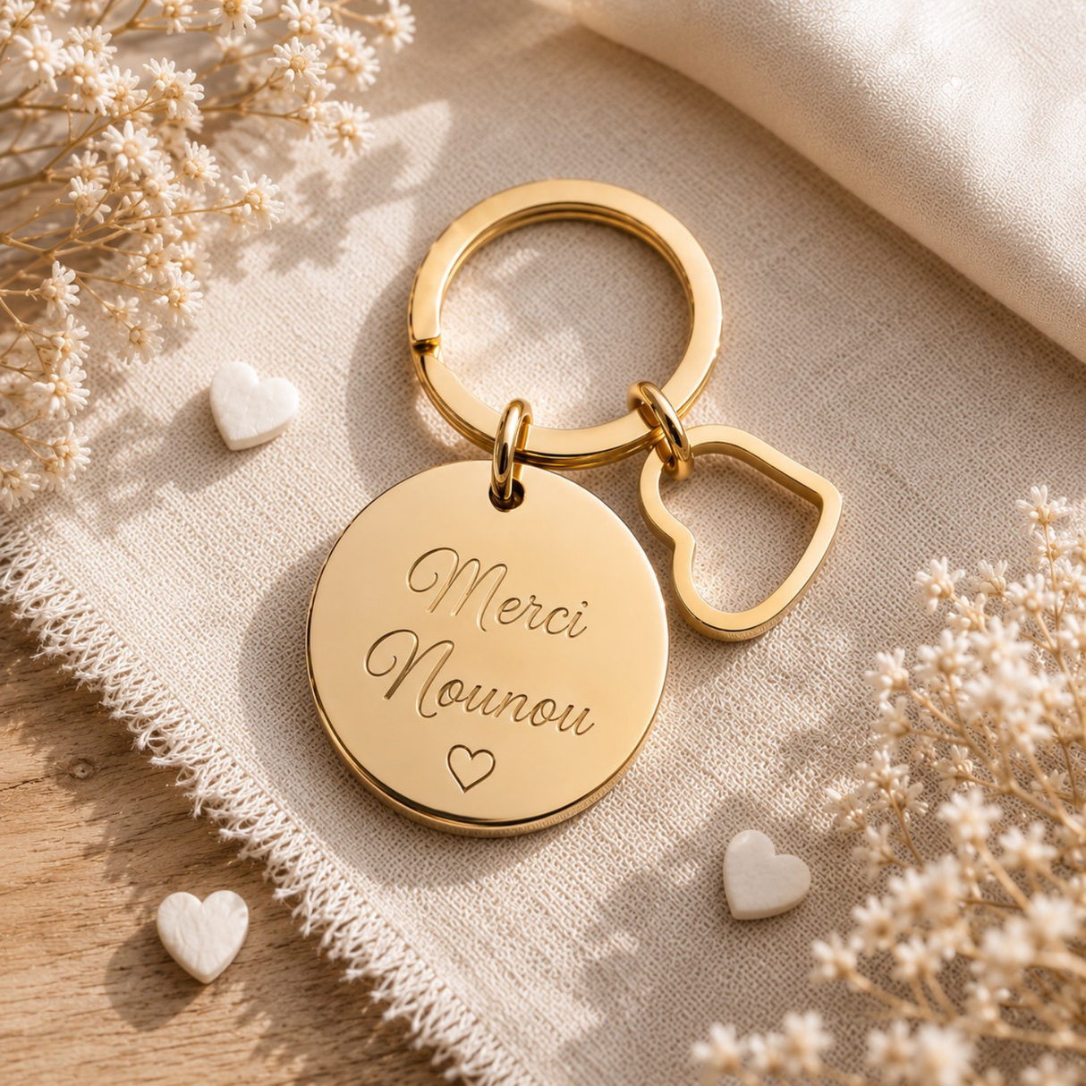 Porte-clés personnalisé médaille gravée coeur en acier inoxydable
