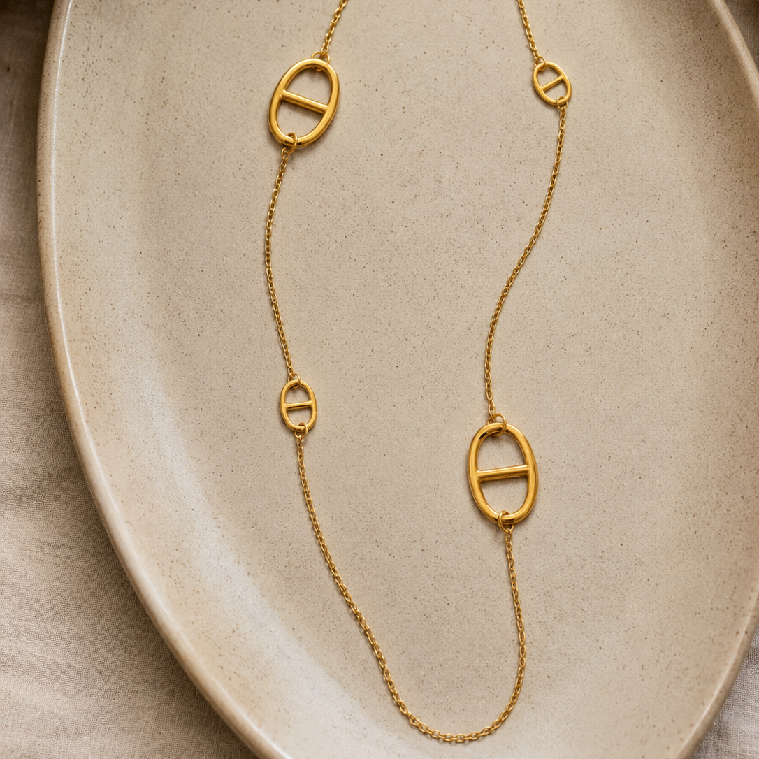 Sautoir collier maille fine marine en acier inoxydable