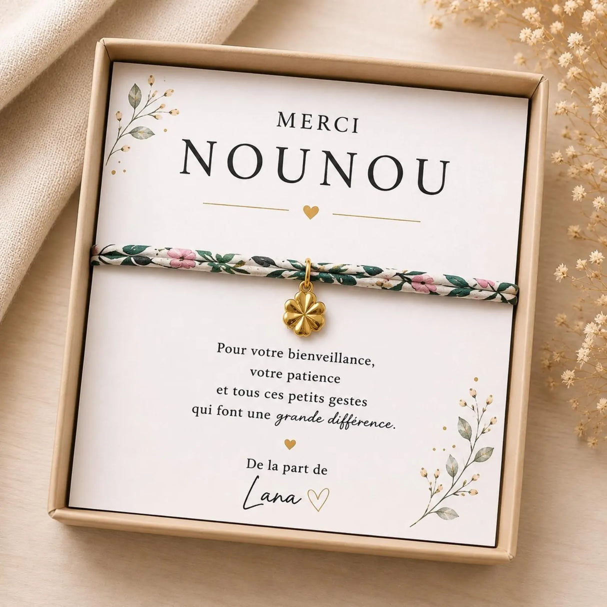 Cadeau Nounou Personnalisé | Bracelet Liberty Nounou | Merci Nounou | Cadeau Assistante Maternelle | Fin d'Année