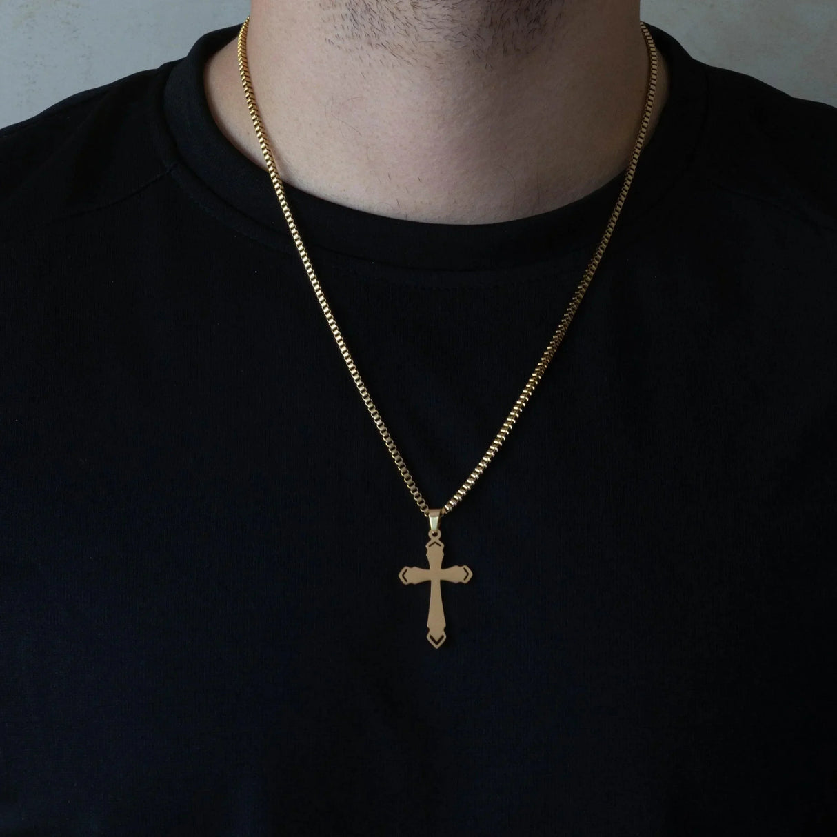 Collier croix chaine maille vénitienne or acier inoxydable homme