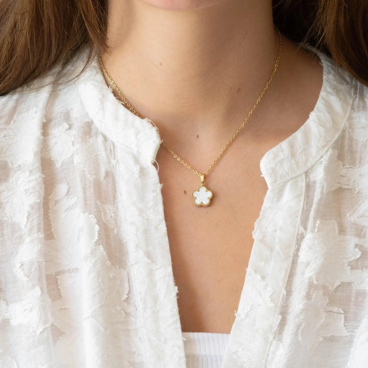 Collier trèfle en acier inoxydable nacre blanche et or Collier trèfle en acier inoxydable nacre blanche et or - Default Title | Creabibenval