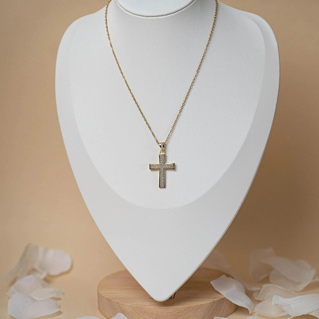 Collier croix or strass pour femme en acier inoxydable